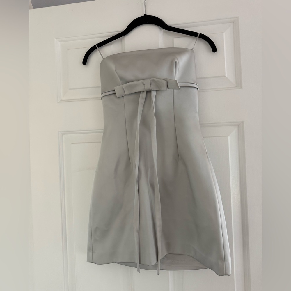 Zara Satin Strapless Dress with Bow NWT